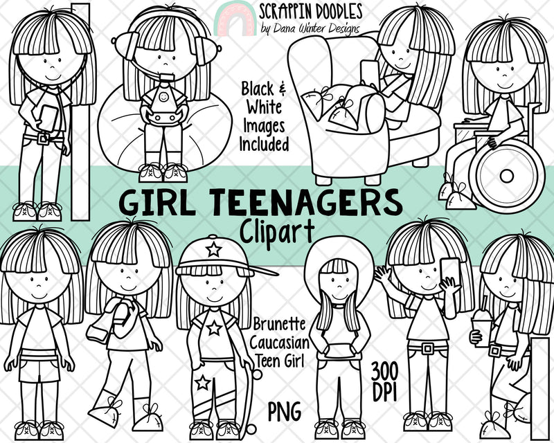 Teenager ClipArt - Teenage Girls - Student Clipart - Caucasian Brunette Hair