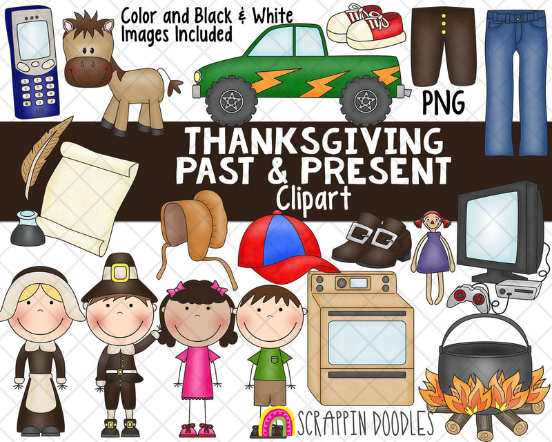 Thanksgiving Past ClipArt - Thanksgiving Present Graphics - Pilgrim Clipart