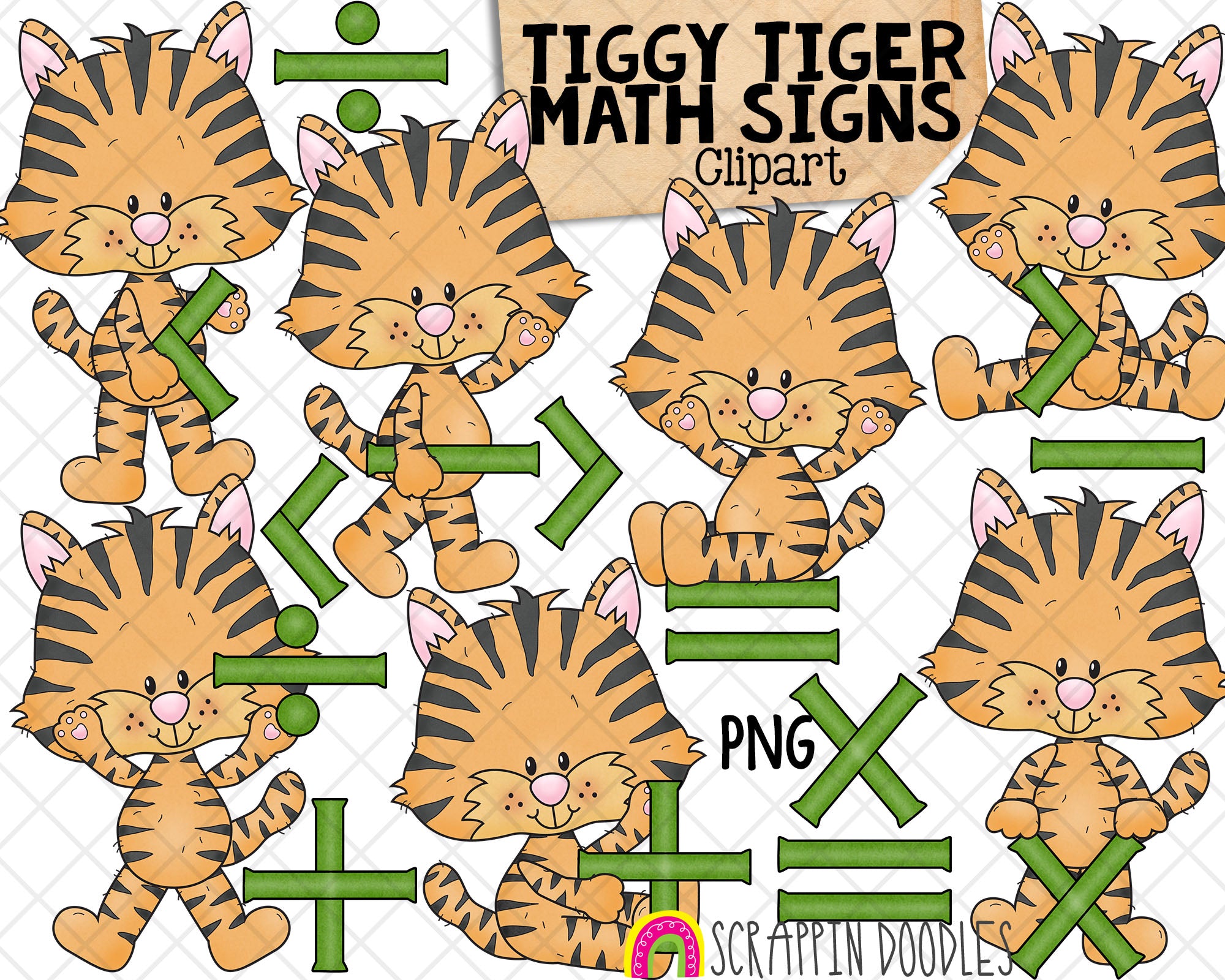 Tiger Math Signs ClipArt - Tigers Doing Math - Baby Tiger - CU PNG ...