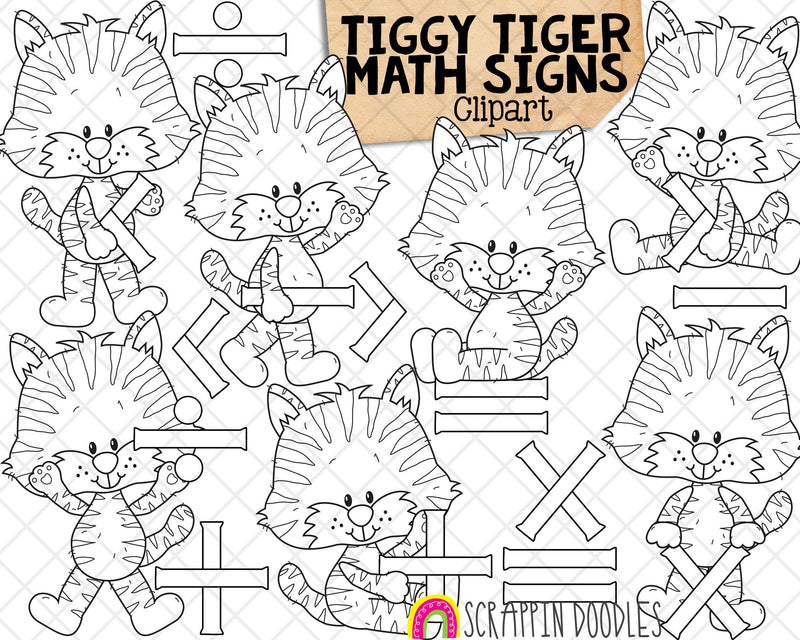 Tiger Math Signs ClipArt - Tigers Doing Math - Baby Tiger - CU PNG