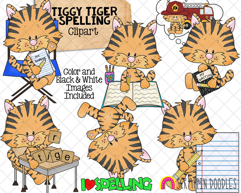 Tiger Spelling ClipArt - Tiggy Tiger Cute Baby Jungle Animal - Commercial Use PNG