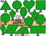 Tree Shapes ClipArt - Commercial Use 2D Shape Clip Art - Earth Day Shape Graphics - Hand Drawn PNG