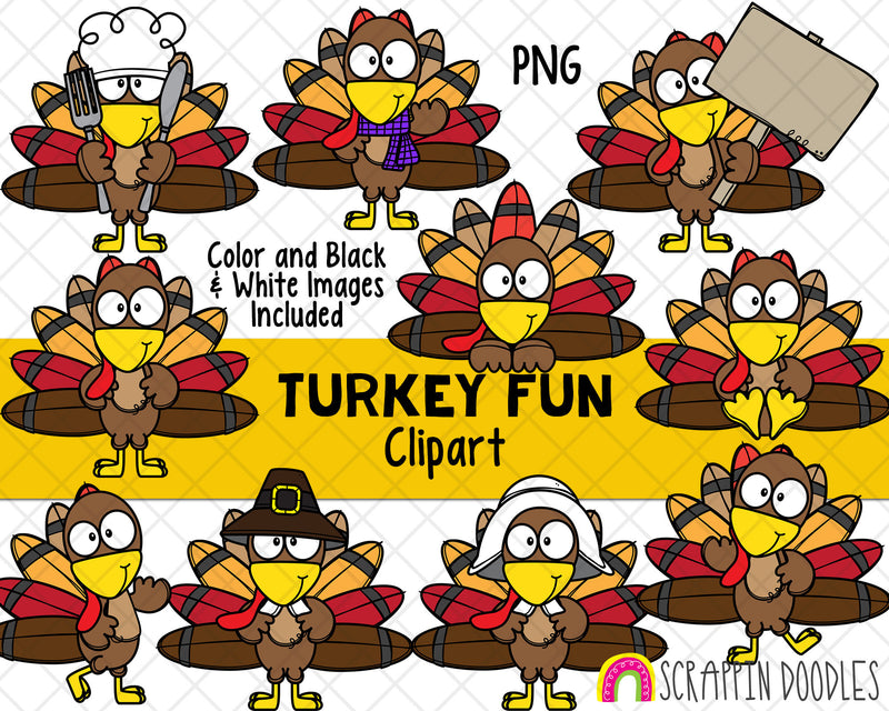 Turkey Fun Clip Art - Commercial Use Turkey Clipart - Thanksgiving Clip Art - Cute Posing Turkey Clipart - Turkey Chef - PNG 