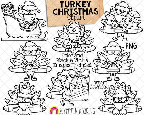 Turkey Christmas Clip Art - Cute Commercial Use Turkey Clipart - Christmas Graphics.