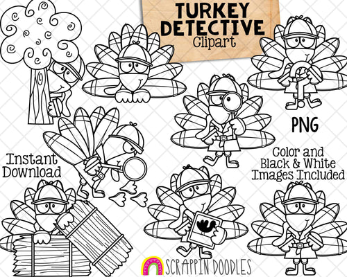 Turkey ClipArt - Detective Clip Art - Thanksgiving Turkey Spy - Commercial Use PNG 