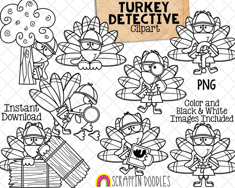 Turkey ClipArt - Detective Clip Art - Thanksgiving Turkey Spy - Commercial Use PNG 