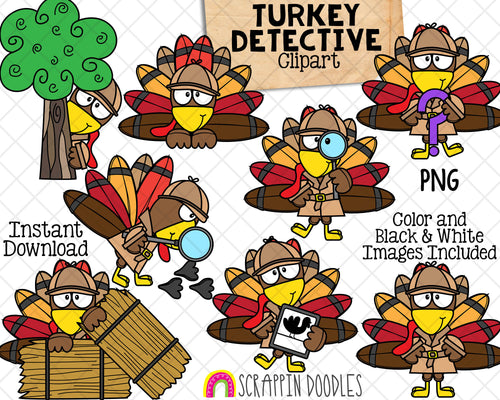 Turkey ClipArt - Detective Clip Art - Thanksgiving Turkey Spy - Commercial Use PNG 
