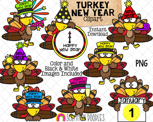 Turkey ClipArt - New Year Turkey Clipart - New Years Eve Graphics
