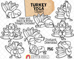 Turkey Yoga Clip Art - Turkey Clipart - Thanksgiving Yoga Poses - Commercial Use PNG Sublimation