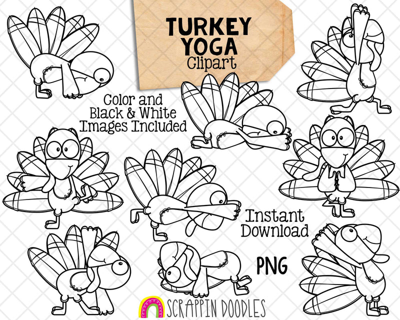 Turkey Yoga Clip Art - Turkey Clipart - Thanksgiving Yoga Poses - Commercial Use PNG Sublimation