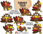 Turkey Yoga Clip Art - Turkey Clipart - Thanksgiving Yoga Poses - Commercial Use PNG Sublimation