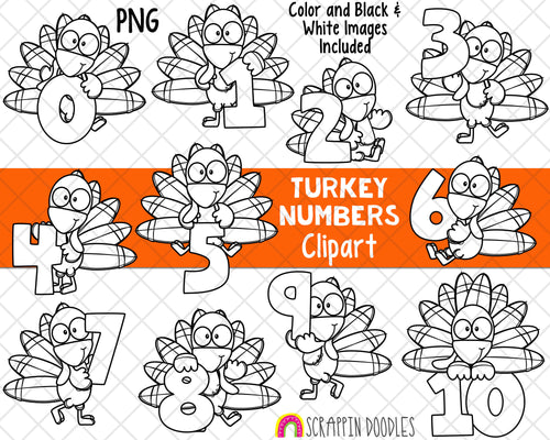 Turkey ClipArt - Cute Number Turkey Clip Art - Numbers - Counting Turkeys