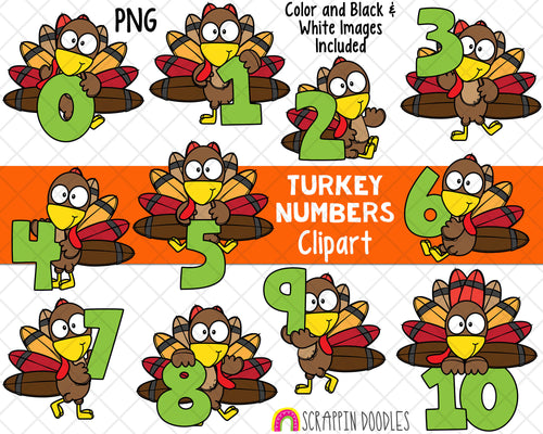Turkey ClipArt - Cute Number Turkey Clip Art - Numbers - Counting Turkeys