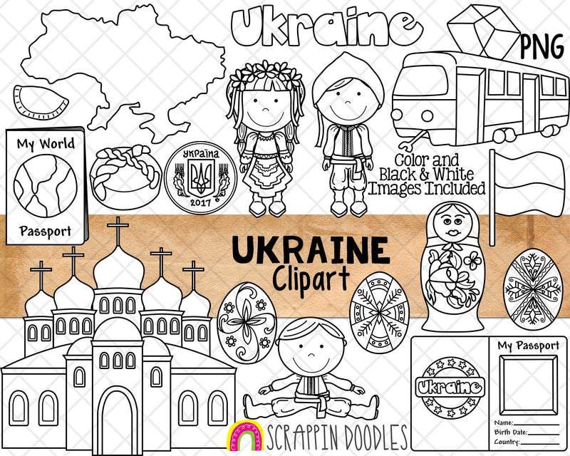 Ukraine ClipArt - Ukrainian Dance - Pysanky - Paska Bread - Nesting Dolls - St. Michaels Monastery - Commercial Use PNG