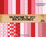 Valentines Day Backgrounds - 24 Commercial Use 12"x12" Valentine Digital Papers - Background Patterns Pink and Red Background Patterns