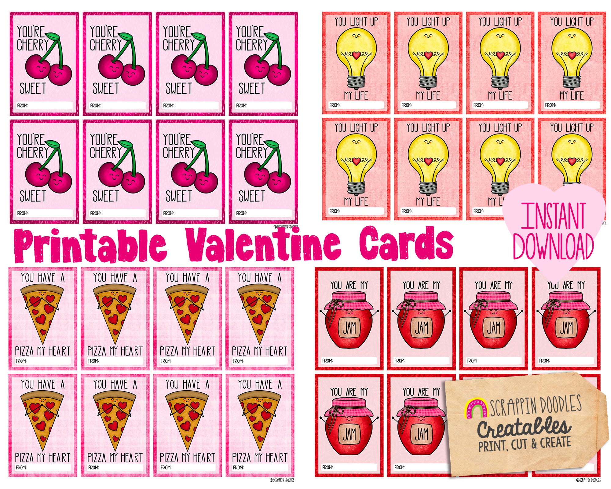 Printable Valentine Cards - Kids Valentines Day Food Puns Gift Cards –  Scrappin Doodles