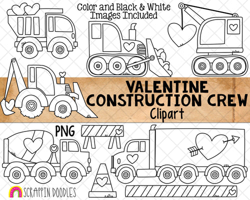 Valentine's Day Construction Crew Clip Art - Valentine Trucks - Heavy Equipment