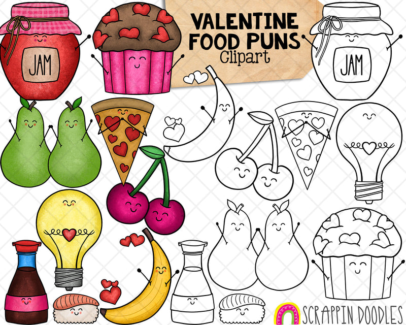 Valentine Food Puns ClipArt - Valentines Day Graphics - Commercial Use PNG