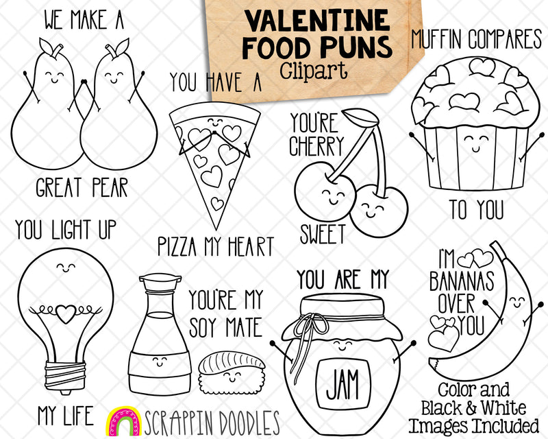 Valentine Food Puns ClipArt - Valentines Day Graphics - Commercial Use PNG