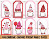 Valentine Gnome Printable Tags - Valentines Day Printable Gift Tags - Valentine Paper Craft