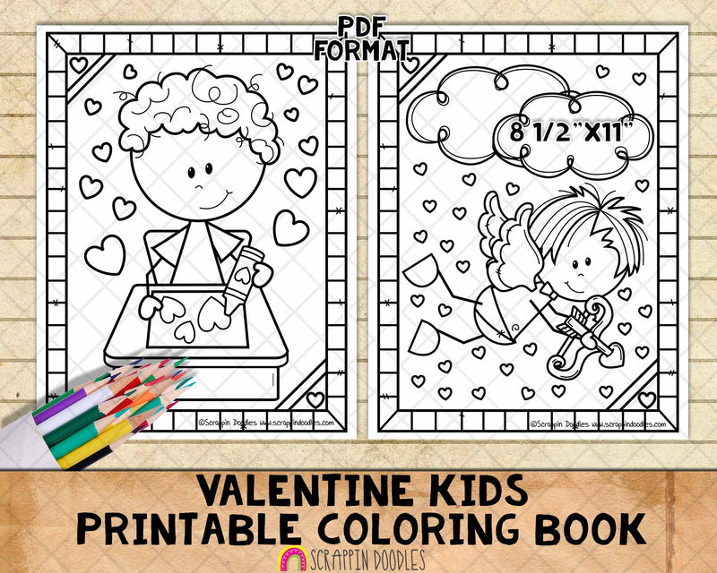 Valentine Kids Coloring Book - Valentine's Day Coloring Pages - Printa –  Scrappin Doodles