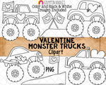 Valentine's Day Monster Trucks ClipArt - Monster Truck Clip Art - Valentine Trucks - Racing Checkered Flag - Commercial Use - PNG
