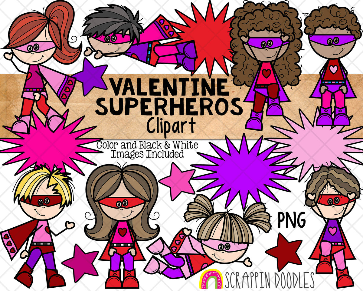 Valentine's Day ClipArt - Superhero Clip Art - Love Superheros - Commercial Use PNG - Sublimation Graphics