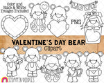 Valentine Bear ClipArt - Valentine's Day Bears - Valentines Day PNG - Heart Frame - Love Banner- Commercial Use Valentine - PNG