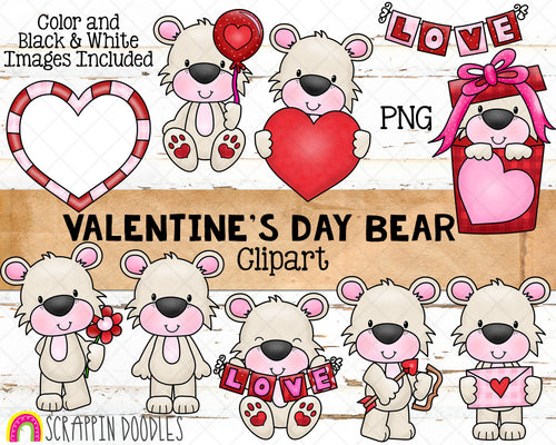 Valentine Bear ClipArt - Valentine's Day Bears - Valentines Day PNG - Heart Frame - Love Banner- Commercial Use Valentine - PNG