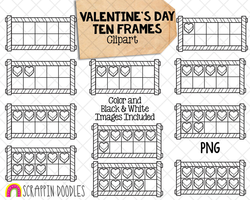 Valentines Day Candy Ten Frames ClipArt - Commercial Use PNG