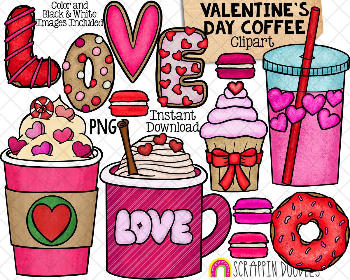 Valentines Day Coffee ClipArt - Valentine LOVE Cookie Graphics - Commercial Use PNG