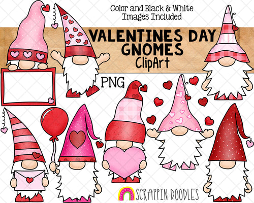 Valentine Gnome ClipArt - Valentine's Day Gnomes - PNG - Pink Garden Gnomes - Commercial Use Valentine - PNG