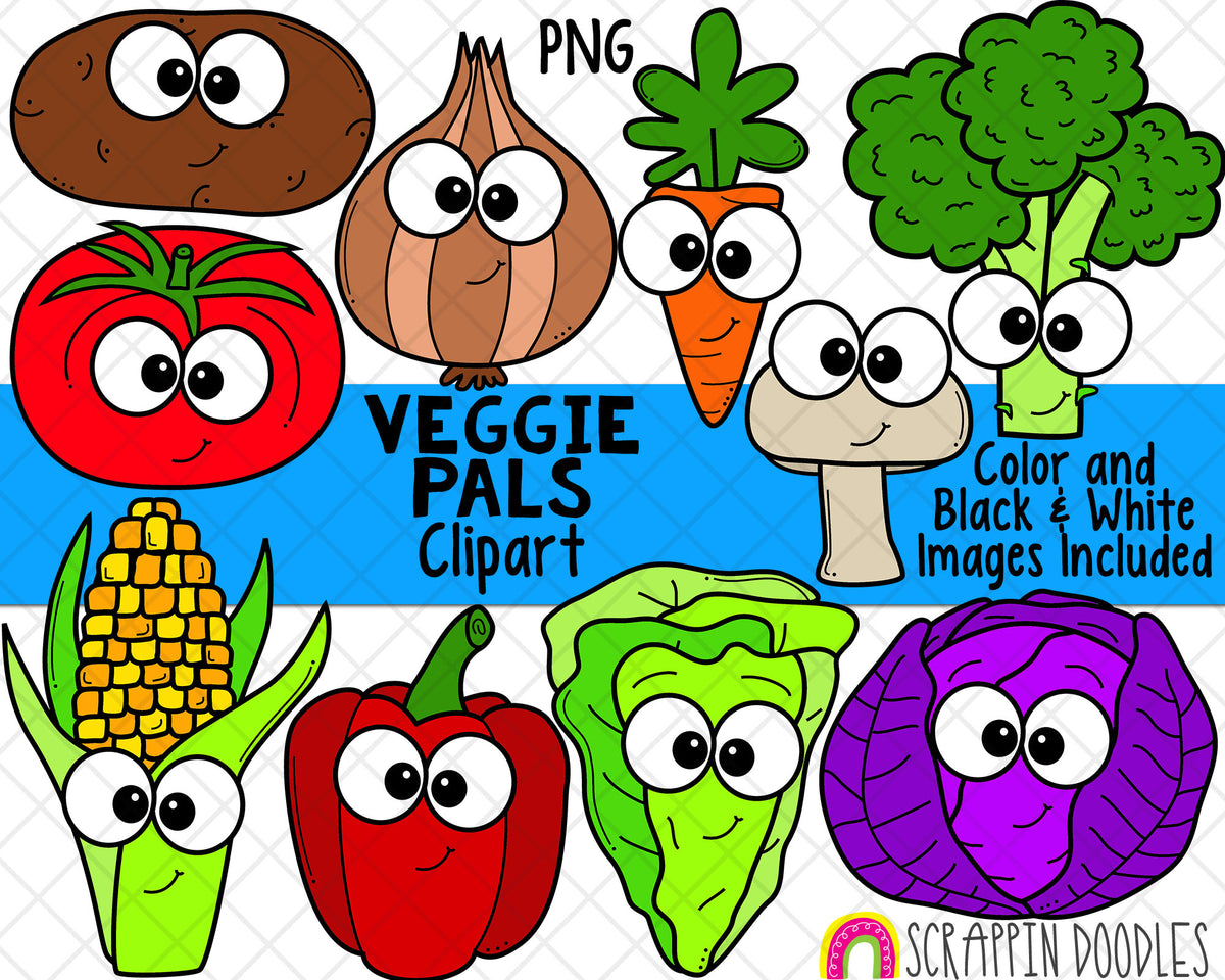 Vegetable ClipArt - Garden Vegetables - Mushroom Clipart - Lettuce - Red Pepper - Tomato - Onion - Carrot - Broccoli - Cabbage - Corn On Cob