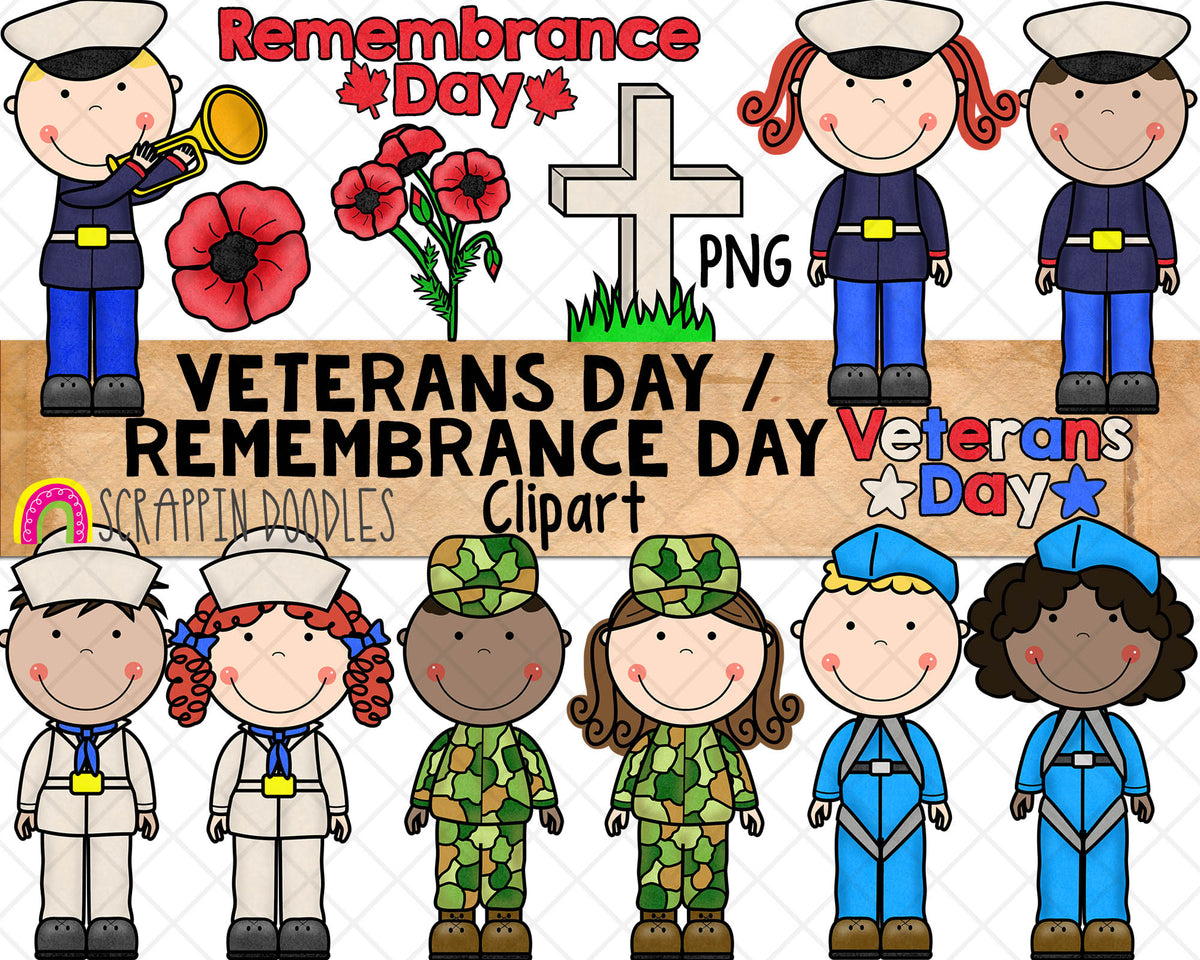 Remembrance Day Clip Art - Veterans Day ClipArt - Army - Military - Navy Air Force - Marines - Commercial Use PNG Sublimation Graphics