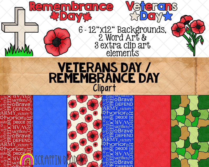 Remembrance Day Clip Art - Veterans Day ClipArt - Army - Military - Navy Air Force - Marines - Commercial Use PNG Sublimation Graphics
