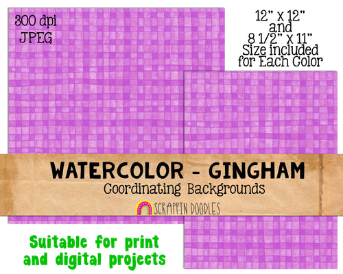 Water Color Gingham Backgrounds - Digital Papers - Hand Painted Patterns