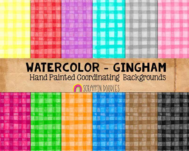 Water Color Gingham Backgrounds - Digital Papers - Hand Painted Patterns