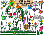 Whimsical Doodle Flowers ClipArt - Commercial Use PNG