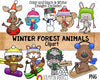 Winter Forest Animals ClipArt - Woodland Brown Bear - Moose - Raccoon - Fox PNG - Commercial Use