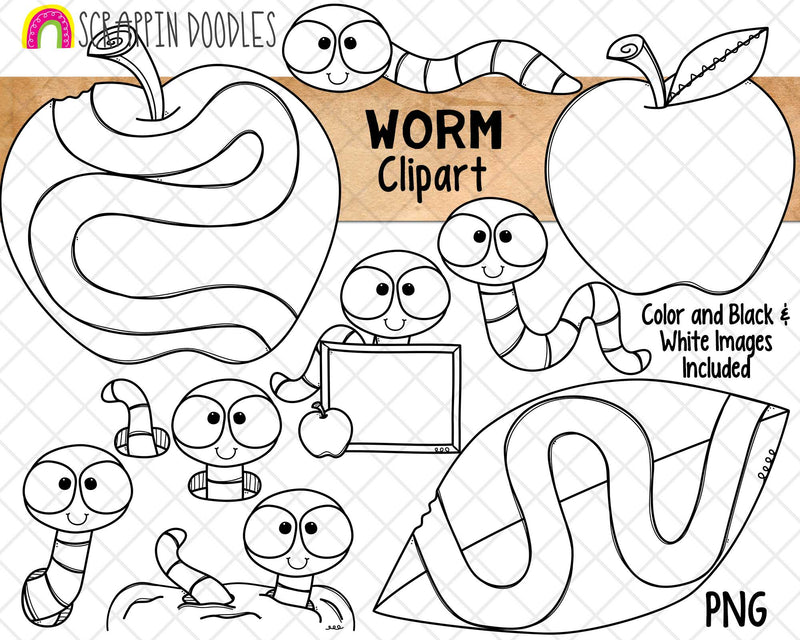 Worm ClipArt - Earth Worms - Apple Worms - Commercial Use PNG